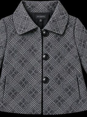 Talbots Women's Size 14 Wool Blend Tweed Blazer Jacket Black White Metallic Line